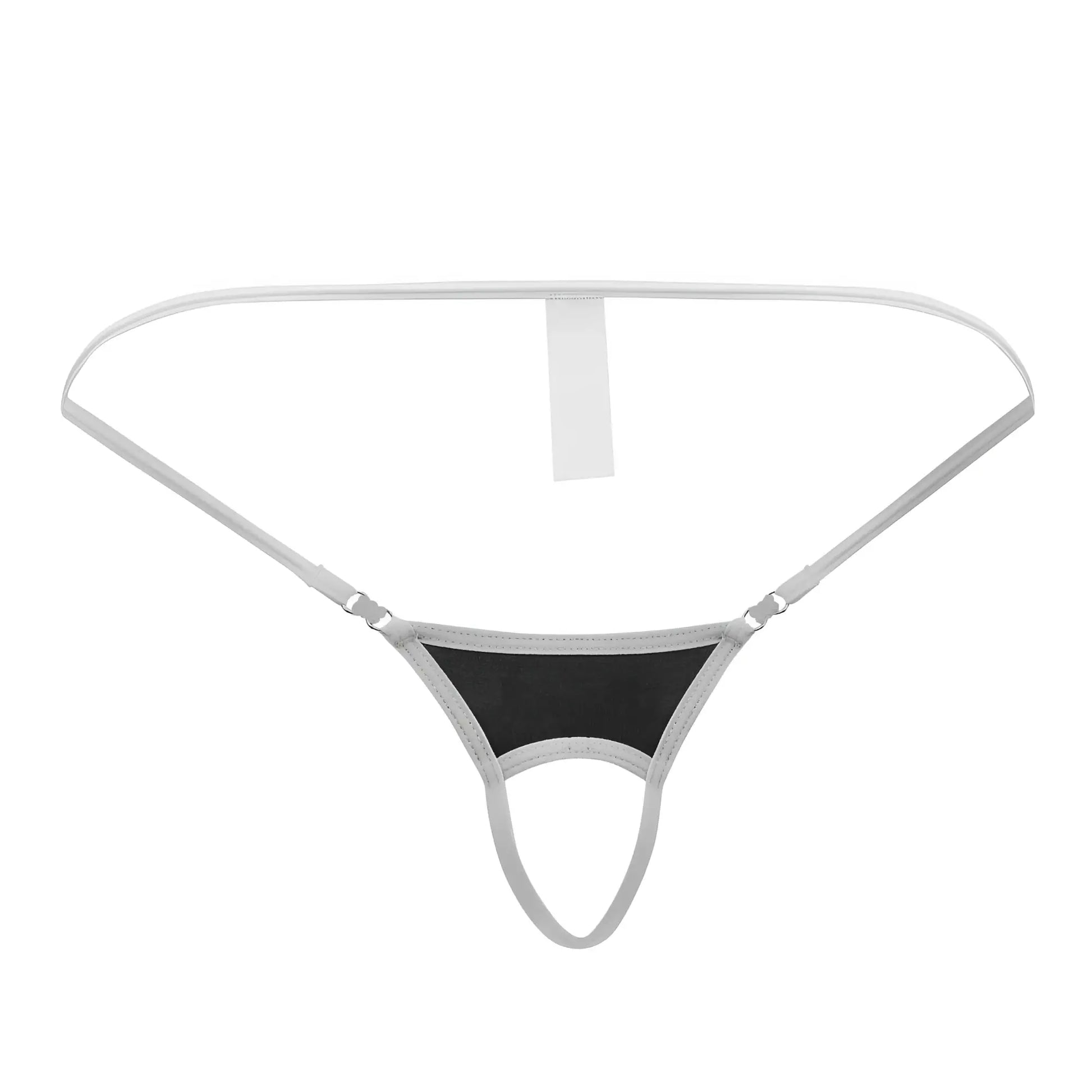 Black mesh thong with silver trim and adjustable straps by Roger Smuth RS076 ball lifter in black