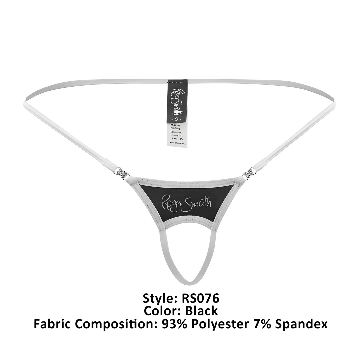 Black roger smith thong rs076 ball lifter with white trim and silver hardware for discreet support and lift