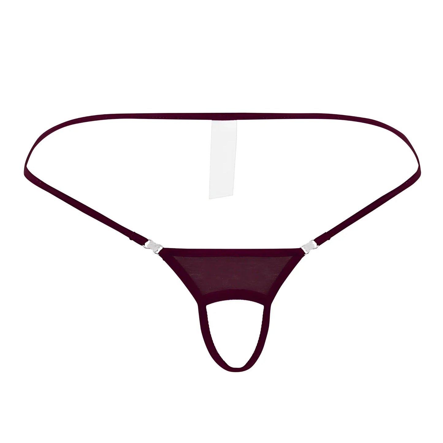 Maroon mesh thong ball lifter with thin elastic straps and silver metal clasps by roger smuth rs076 burgundy