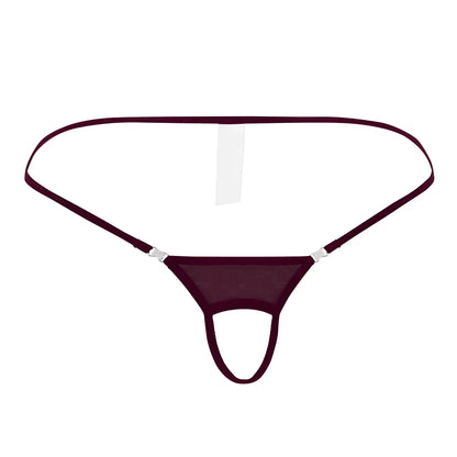 Maroon mesh thong ball lifter with thin elastic straps and silver metal clasps by roger smuth rs076 burgundy