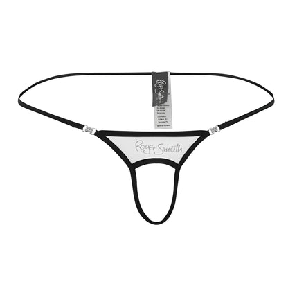 Black and white roger smith rs076 ball lifter thong with crystal embellishments on side clips