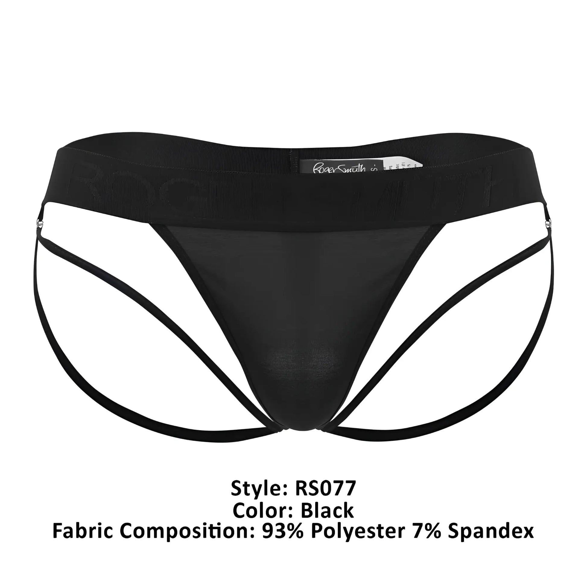 Roger smuth rs077 black men’s briefs with sheer mesh front and thin supportive side straps for comfortable wear