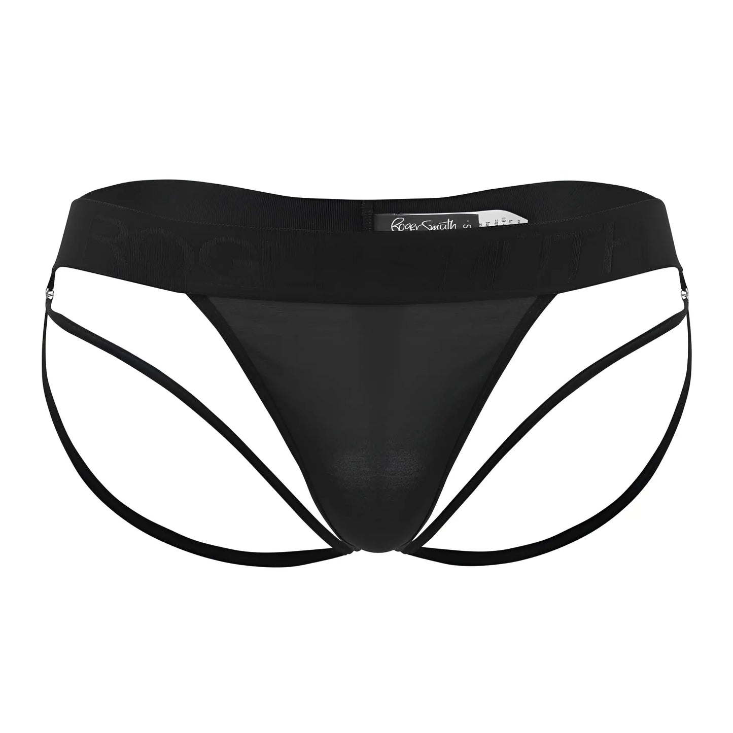 Black roger smith rs077 thongs with sheer mesh front and supportive side straps for men