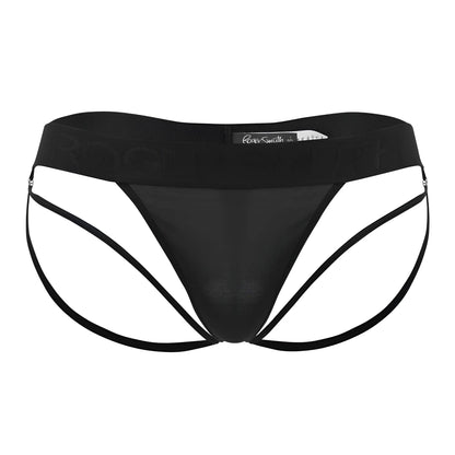 Black roger smith rs077 thongs with sheer mesh front and supportive side straps for men