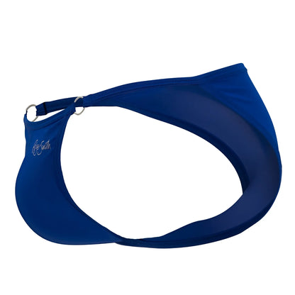 Royal blue nylon bikini top by Roger Smuth with mesh panel and silver-toned metal ring closure