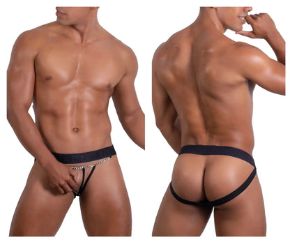 Black athletic briefs roger smuth rs086 jock-thong with chain detail at front for stylish support