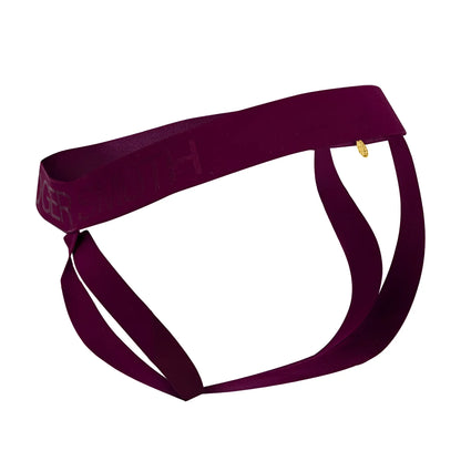 A deep burgundy roger smuth rs087 ball lifter brief with soft fabric embossed logo and gold-tone metallic accent