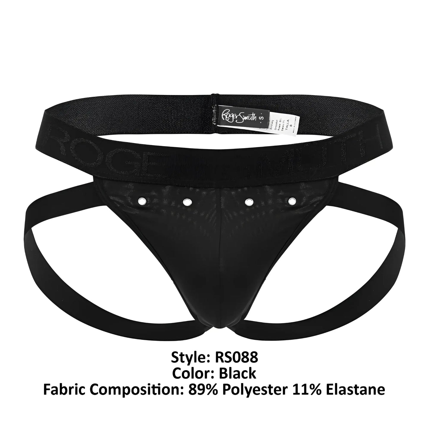 Black roger smith rs088 men’s briefs with textured waistband made of 89 polyester 11 elastane in jock-thong style
