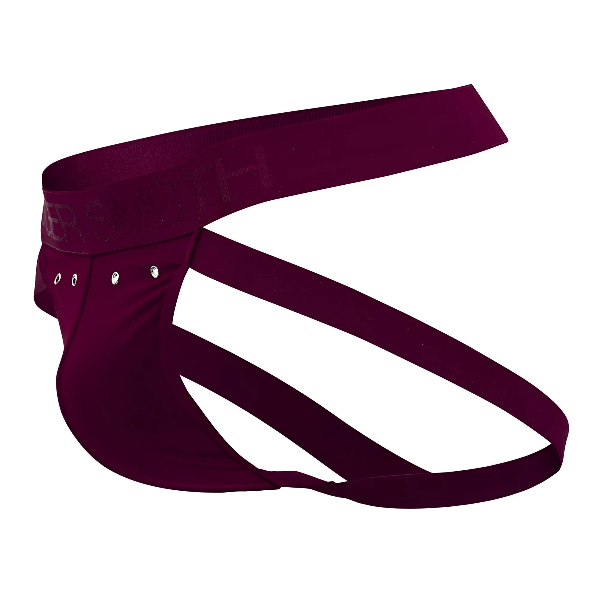 Maroon Roger Smuth RS088 jock-thong with supportive contoured design and subtle silver hardware accents