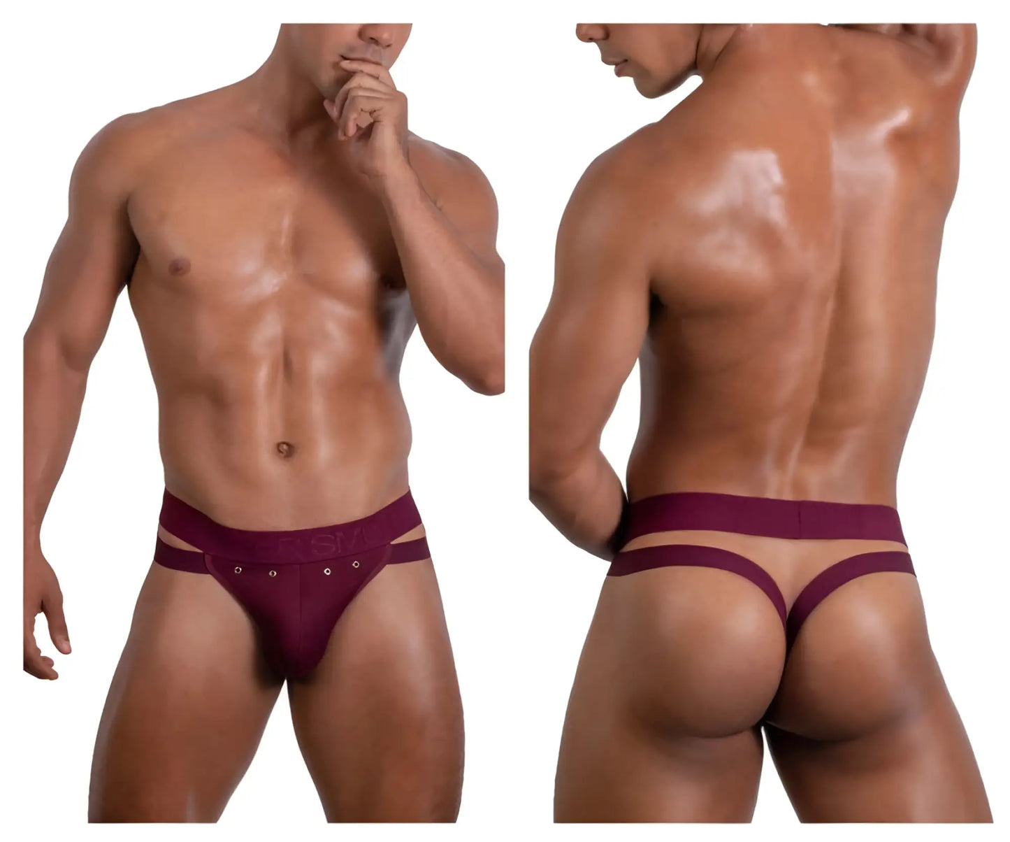 Maroon roger smuth rs088 jock-thong briefs with sleek design side straps and silver eyelets for men