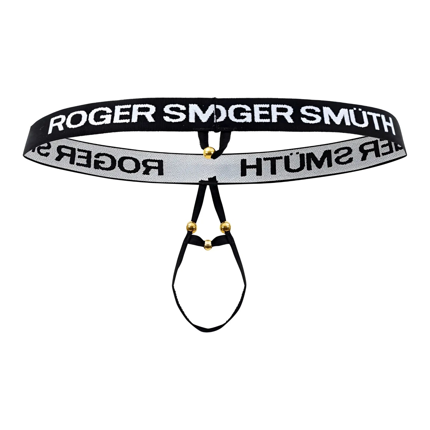 Black and silver striped roger smuth rs089 ball lifter men’s thong with gold-tone hardware and sleek design