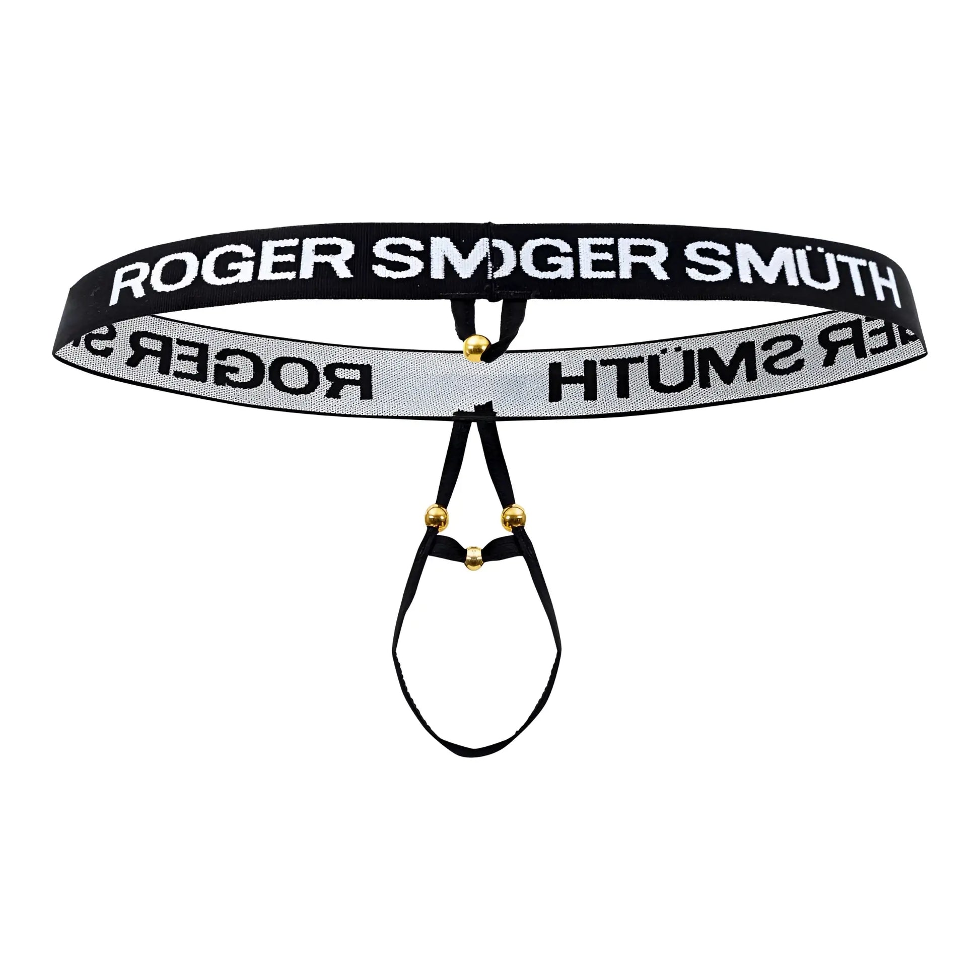 Black and silver striped roger smuth rs089 ball lifter men’s thong with gold-tone hardware and sleek design