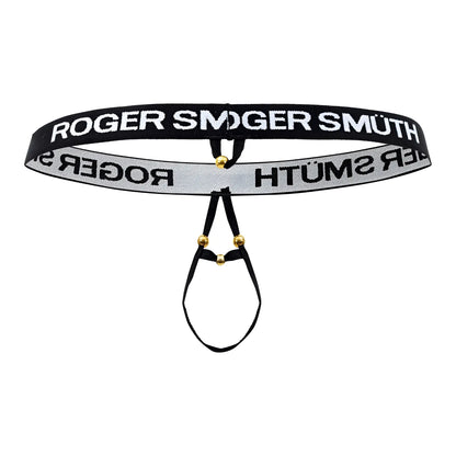 Black and silver striped roger smuth rs089 ball lifter men’s thong with gold-tone hardware and sleek design