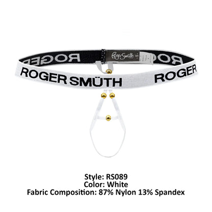 White roger smuth rs089 belt with black lettering and gold tone hardware for ball lifter use