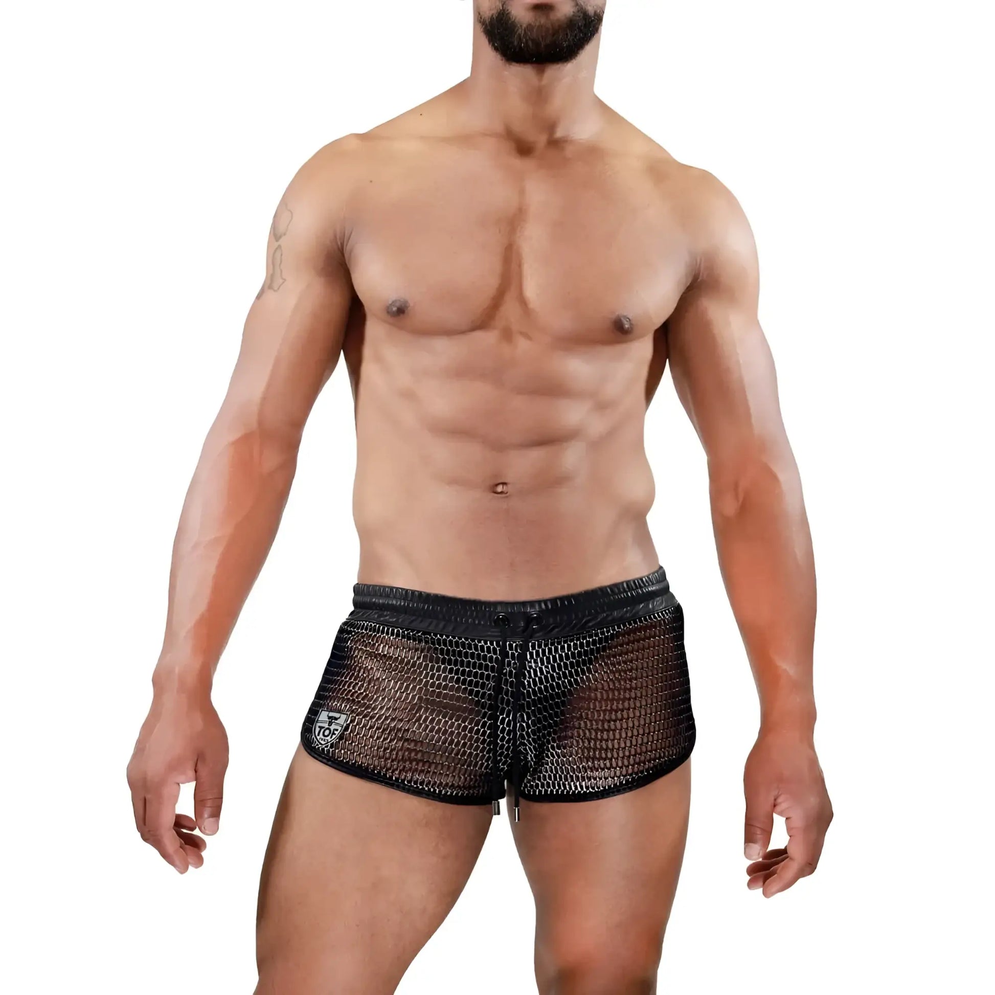 Roman shorts black mesh swim trunks with subtle textured pattern and elastic waistband for comfortable wear