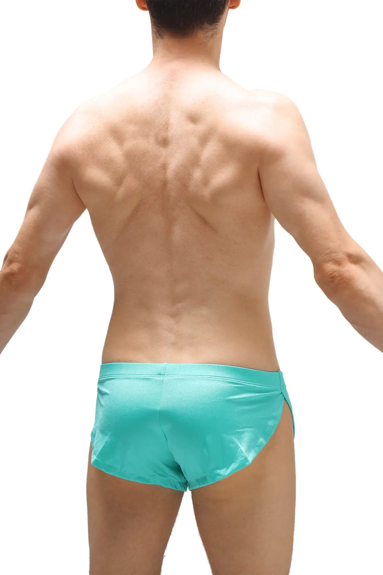 Running shorts joe green turquoise shiny fabric swim trunks ideal for athletic and casual wear
