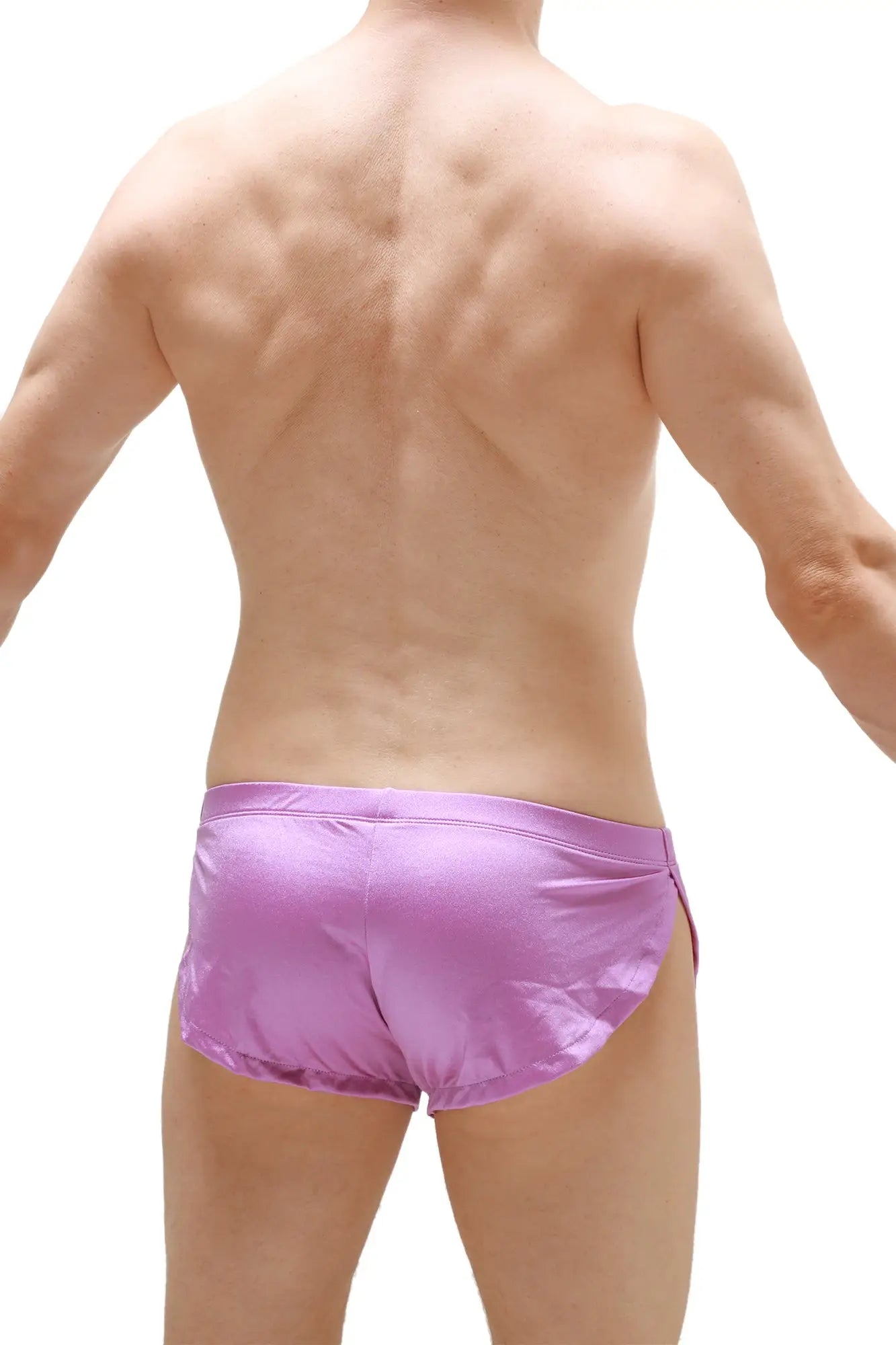 Purple satin running shorts joe purple with a sleek shiny finish designed for athletic use