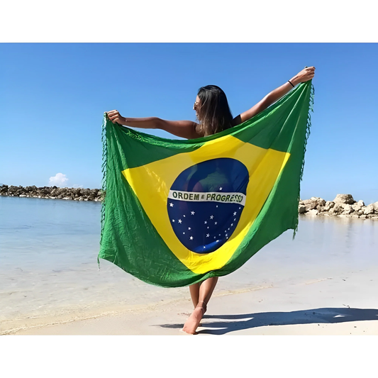 CA-RIO-CA BRAZILIAN FLAG CANGA - Green, Yellow, Blue And White - Brazilian Beach Towel (Sarong/Pareo)