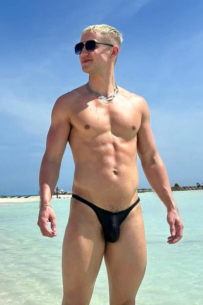 JJ Malibu Men's Soft Vegan Leather Scrunch-Butt Briefs - Black Liquorice