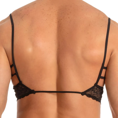Black lace bra with thin straps and intricate floral patterns from secret male sma018 tops and bras collection