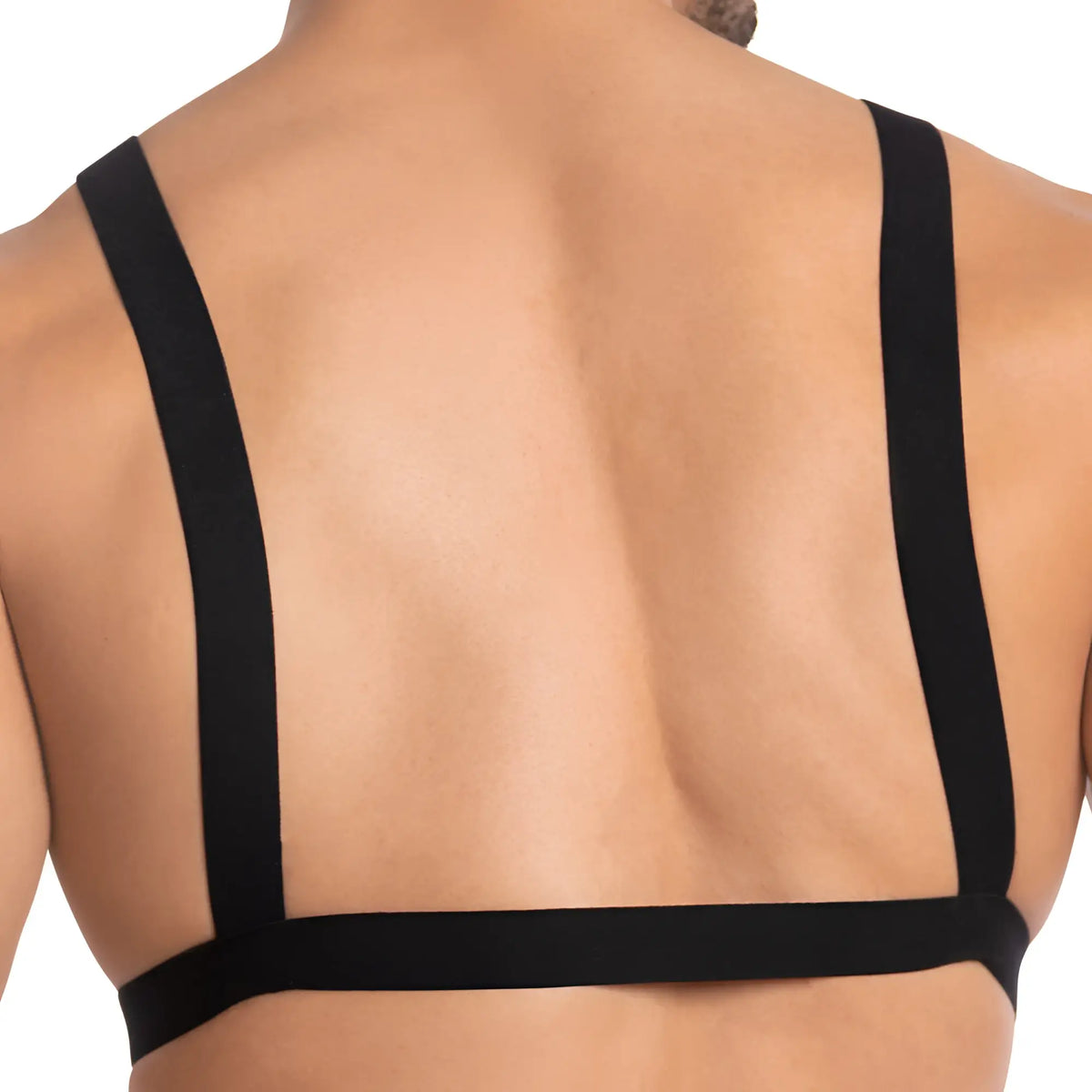 Black strap bra from secret male SMA022 tops and bras with sleek minimalist design and smooth fabric detail