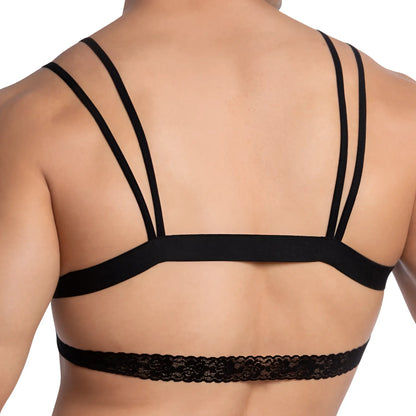 Black lace-trimmed bra with thin adjustable straps from secret male SMA024 tops and bras collection