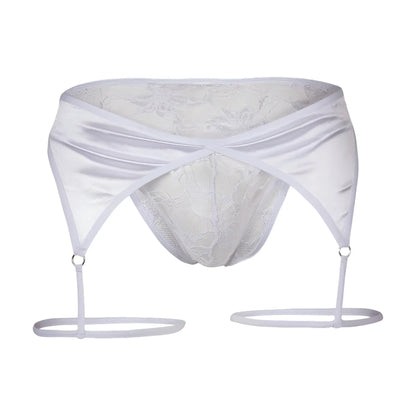 White lace and satin garter belt with adjustable straps from secret male smi075 bikini collection