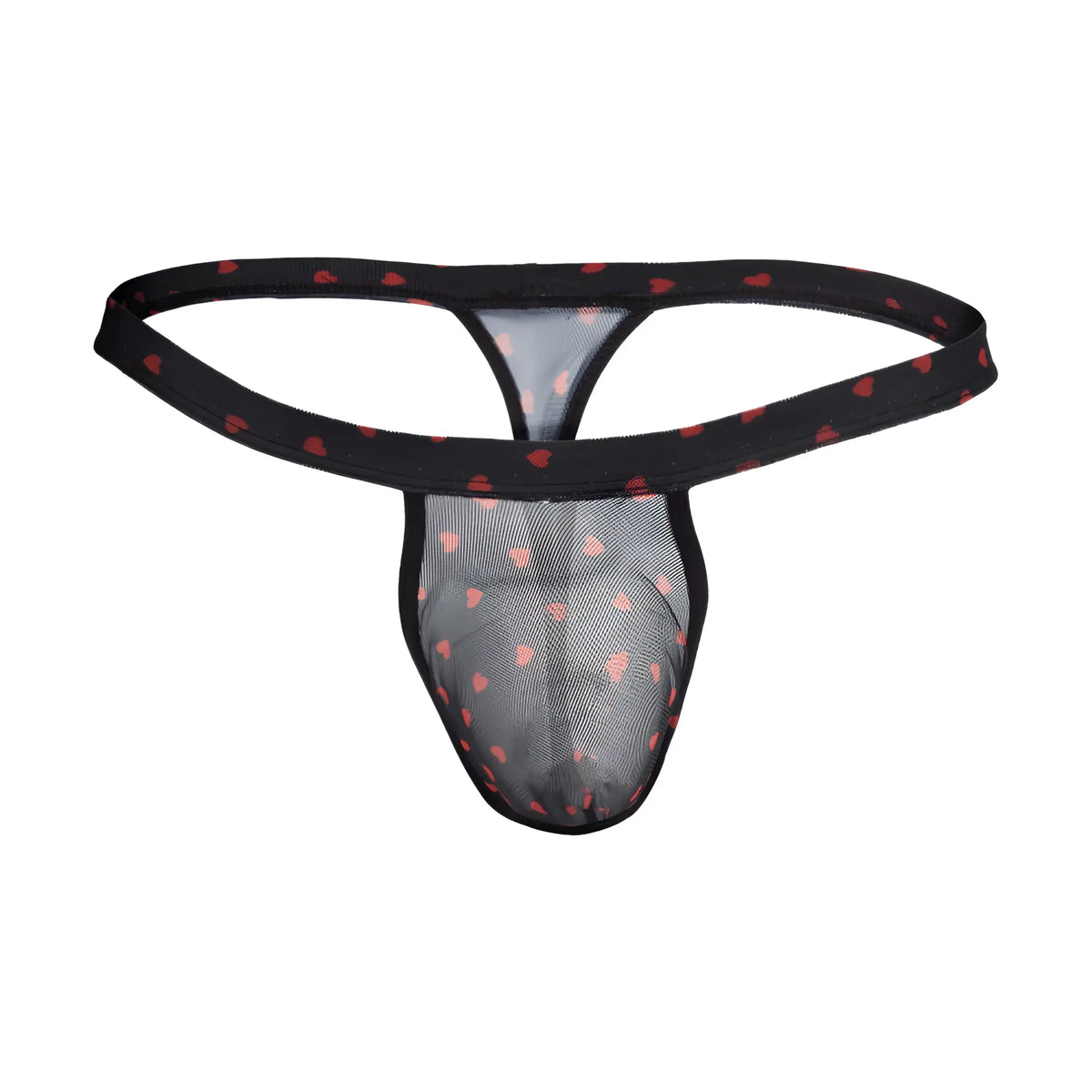 Black mesh male thong with red heart patterns from secret male smk022 flower laced thong with hearts collection
