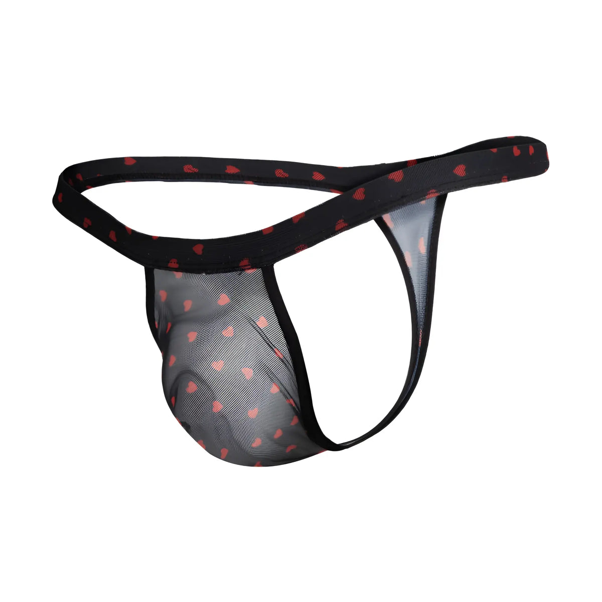 Black mesh thong with red heart patterns from secret male smk022 flower laced thong with hearts collection