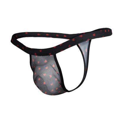 Black mesh thong with red heart patterns from secret male smk022 flower laced thong with hearts collection