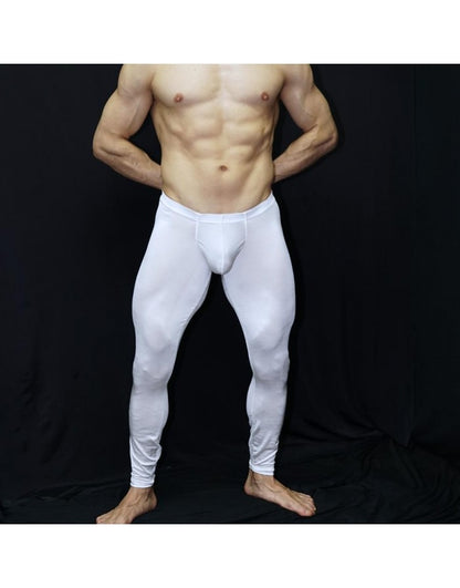 Arroyman Men's Shiny White Gym Bulge Tights Pants RNR019M