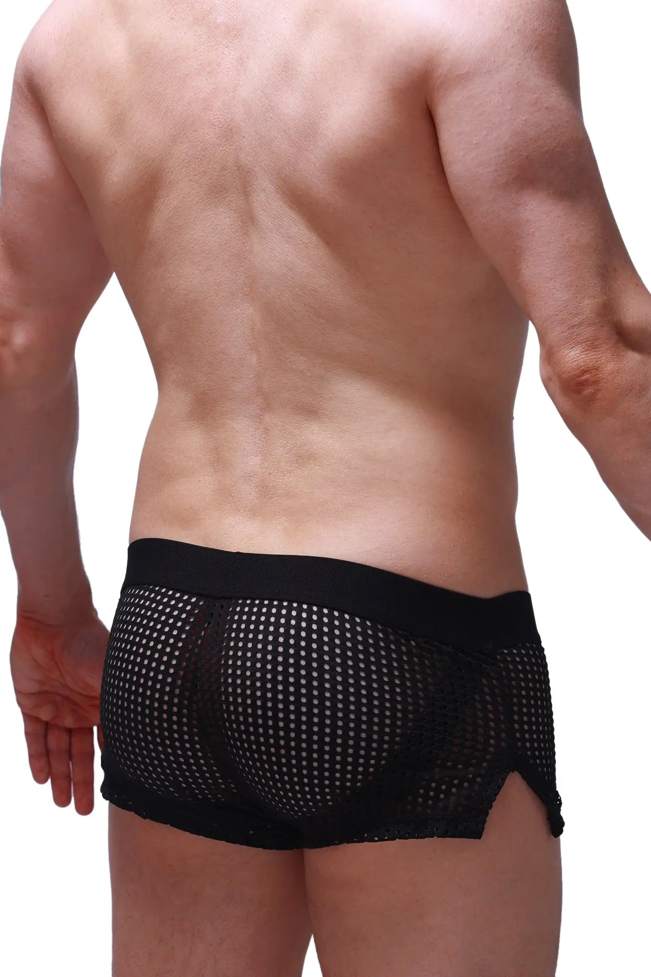 Black mesh briefs short jock durtol black with solid black waistband and side slit for comfortable wear