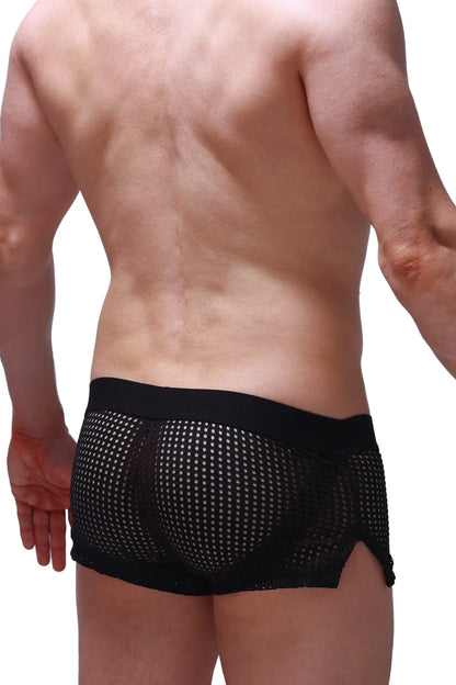 Black mesh briefs short jock durtol black with solid black waistband and side slit for comfortable wear