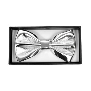 Shiny silver metallic bow tie with a sleek reflective finish from the silver or gold bow tie collection