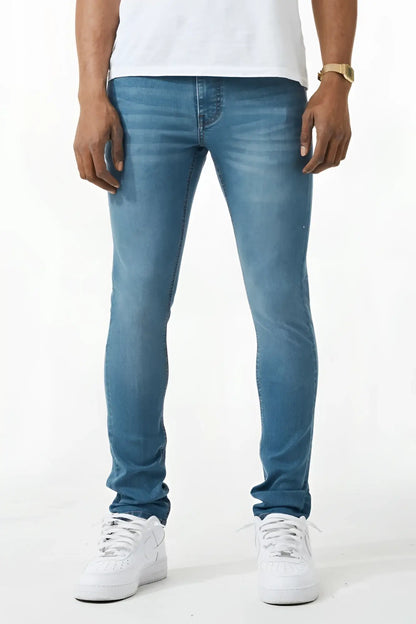 Skinny fit denim jean made of blue denim with slim fit and subtle fading for a stylish casual look