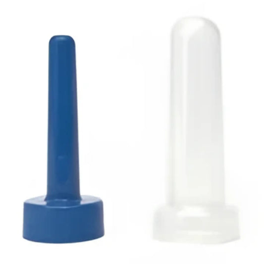 Blue plastic pipette with rounded base and transparent counterpart for precise liquid handling by SKWERT