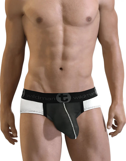 Black and white men’s slut big boy pouch briefs with see through pouch and wildman branded waistband