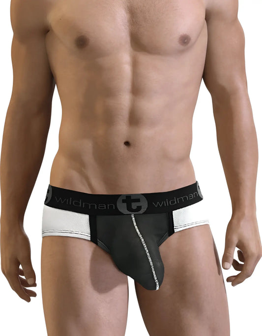 Black and white men’s slut big boy pouch briefs with see through pouch and wildman branded waistband