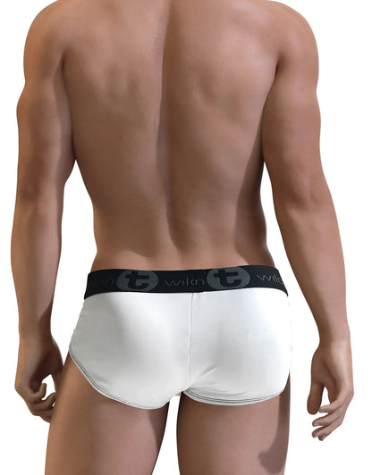 White slut big boy pouch brief with see through pouch and black wilin elastic waistband featuring circular t emblem