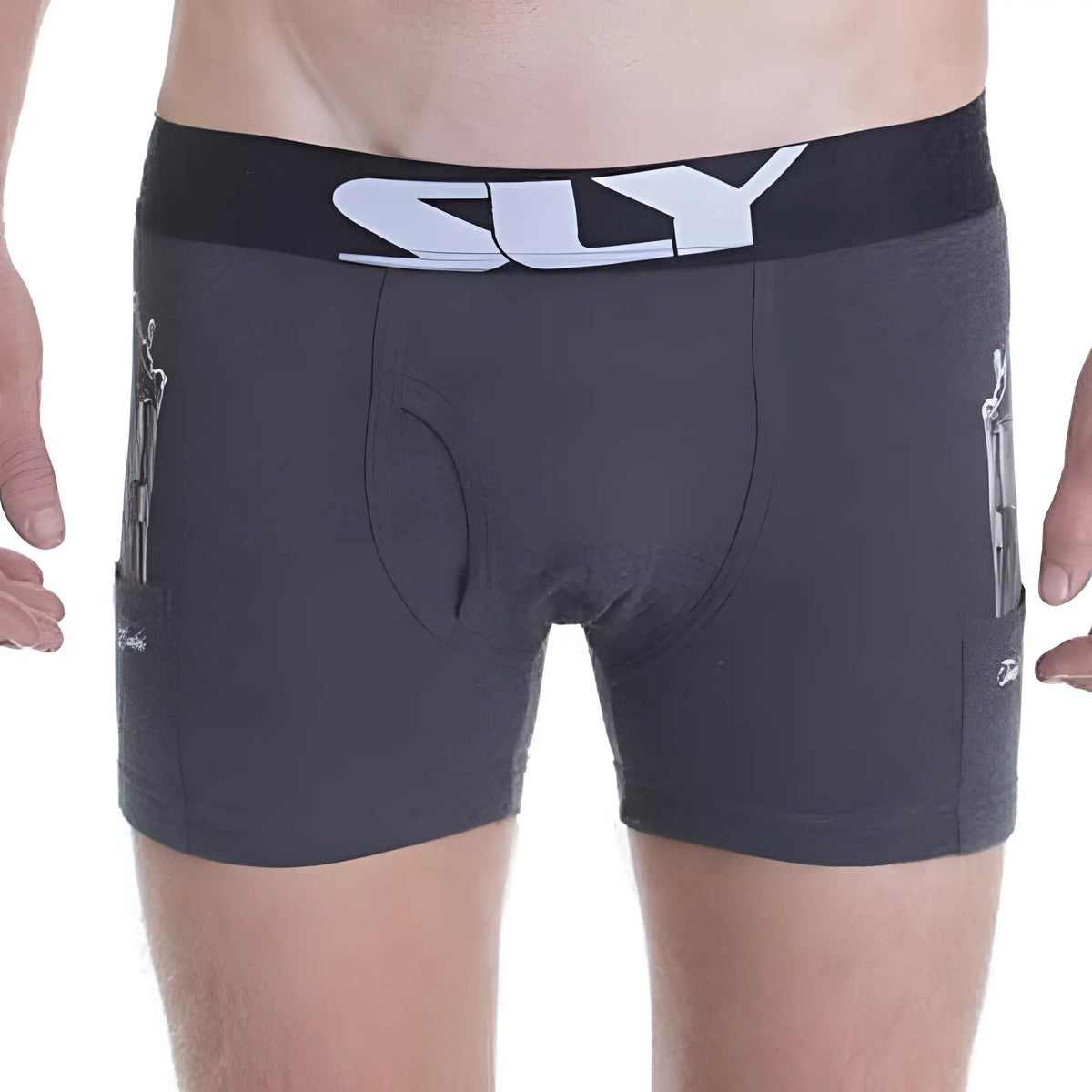 Dark gray heathered sly sly0020008w boxer briefs with black waistband and white logo