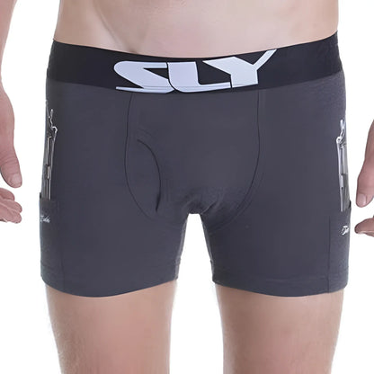 Dark gray heathered sly sly0020008w boxer briefs with black waistband and white logo