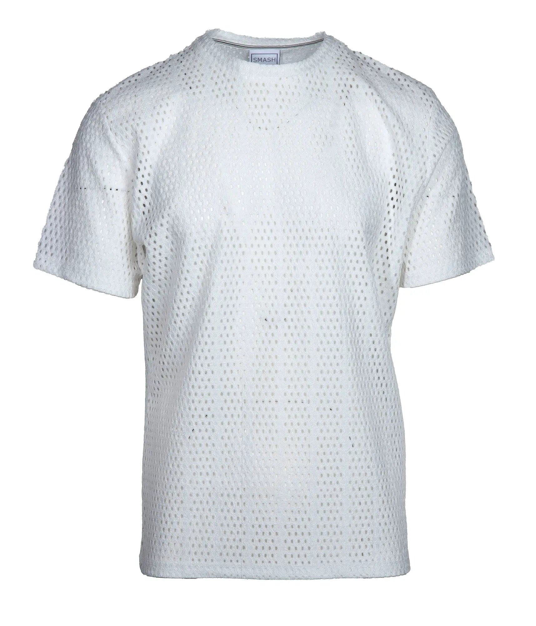 Smash Gossamer Lace Top white perforated cotton t-shirt with round neckline and short sleeves