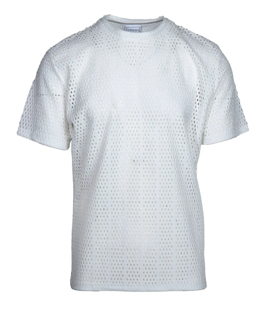 Smash Gossamer Lace Top white perforated cotton t-shirt with round neckline and short sleeves