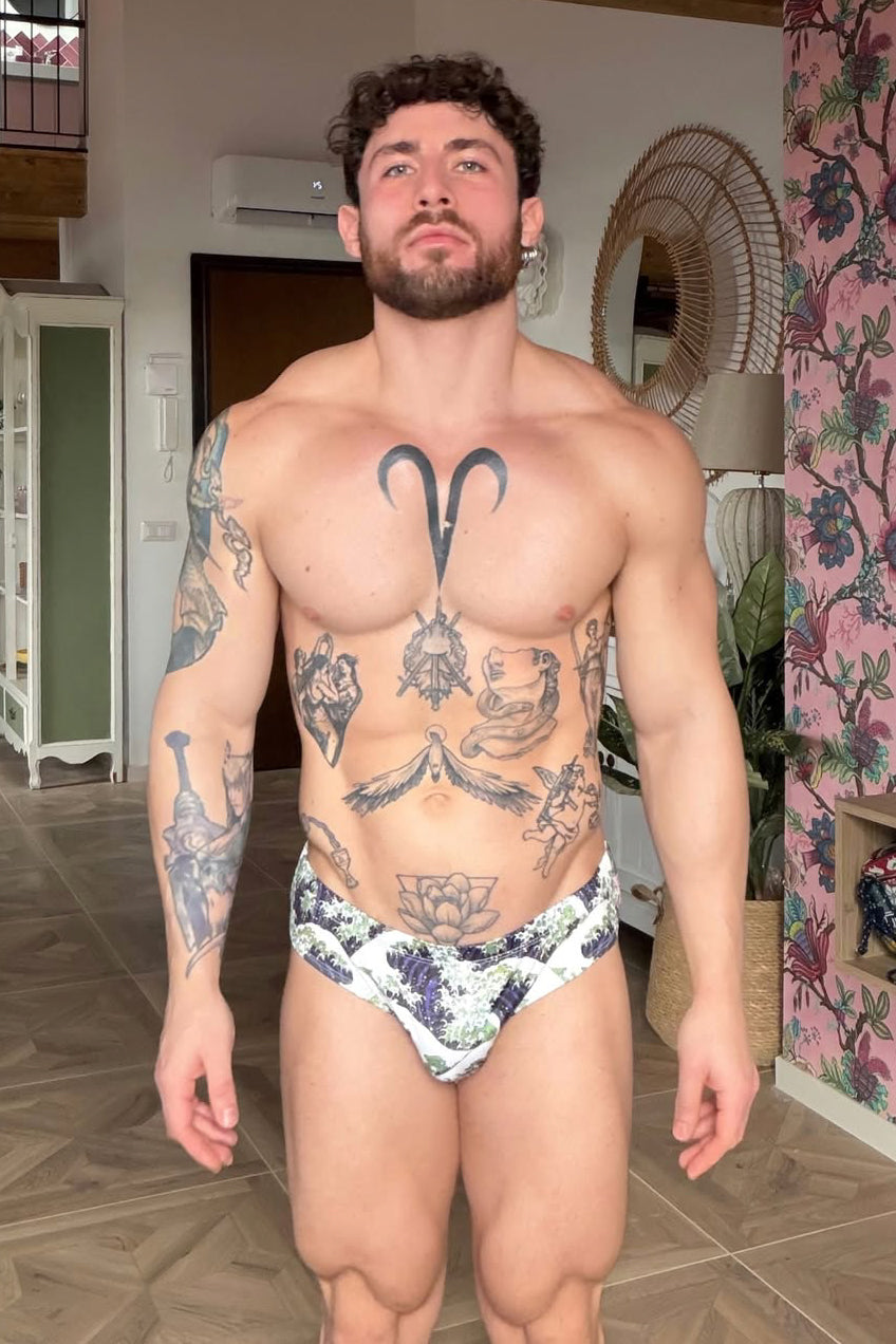 JJ Malibu Men's Wet-N-Wild Swim Briefs - Crashing Waves