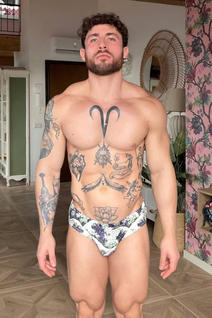 JJ Malibu Men's Wet-N-Wild Swim Briefs - Crashing Waves