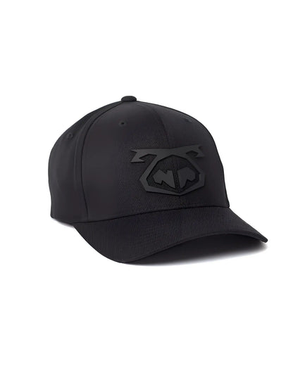 Black snout cap baseball hat with subtle embossed logo on the front made of durable fabric for casual wear