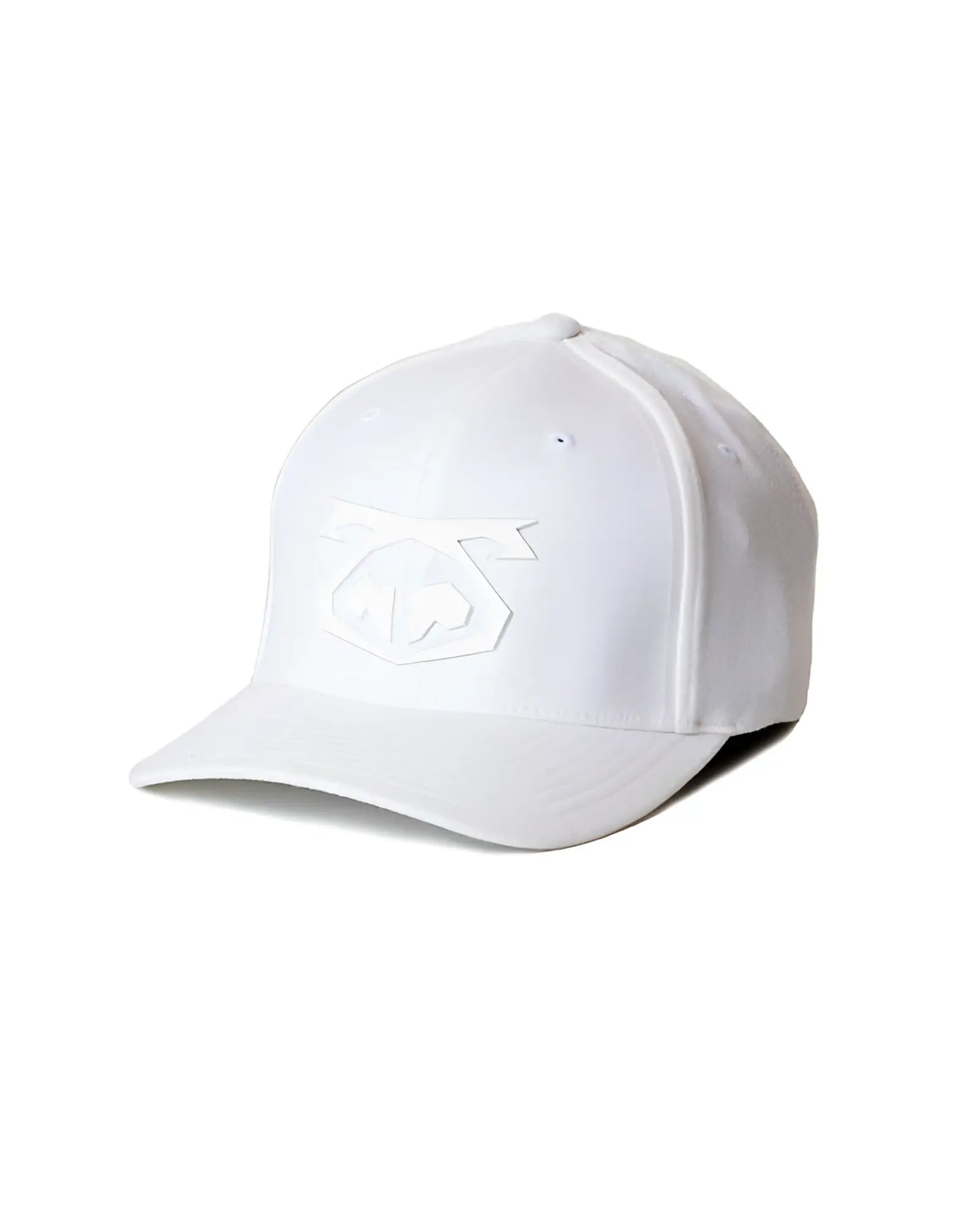 White snout cap baseball hat with subtle embossed logo on front for casual and sportswear use