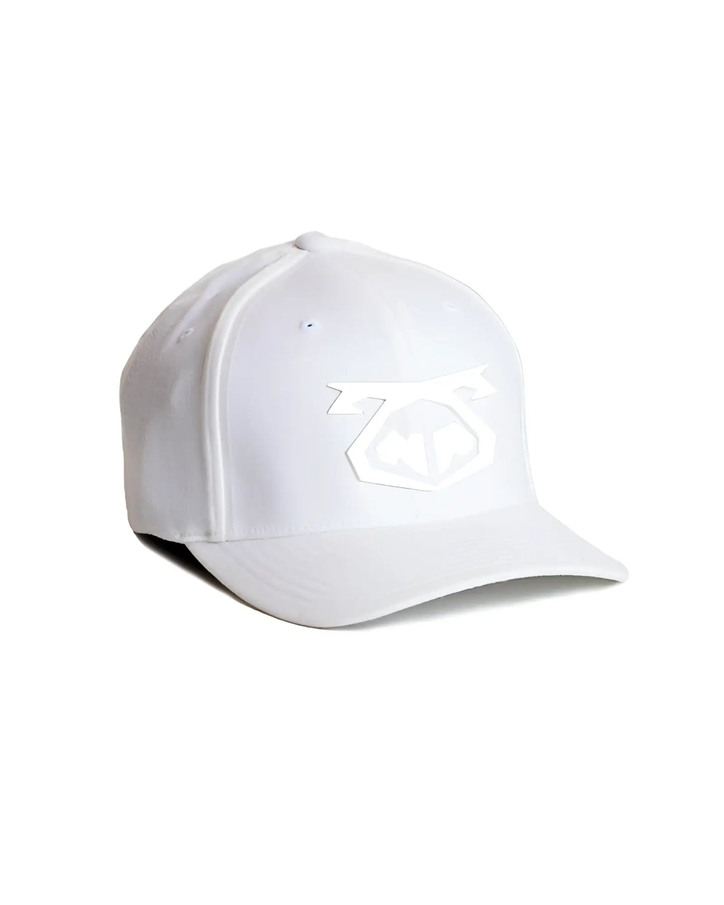White snout cap baseball hat with subtle matching embroidered logo on front for casual outdoor wear