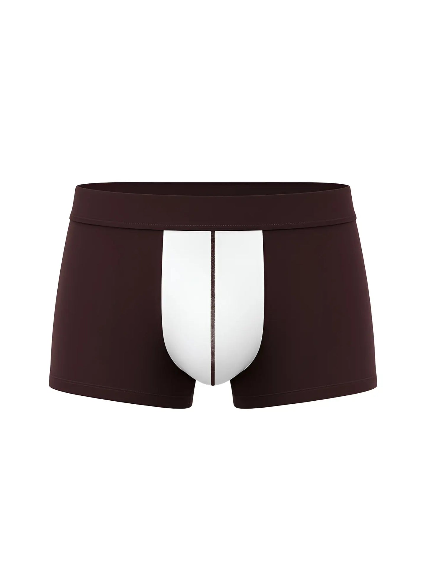 Soft stretch contrast trunk dark brown boxer briefs with central white panel and thin black vertical stripe