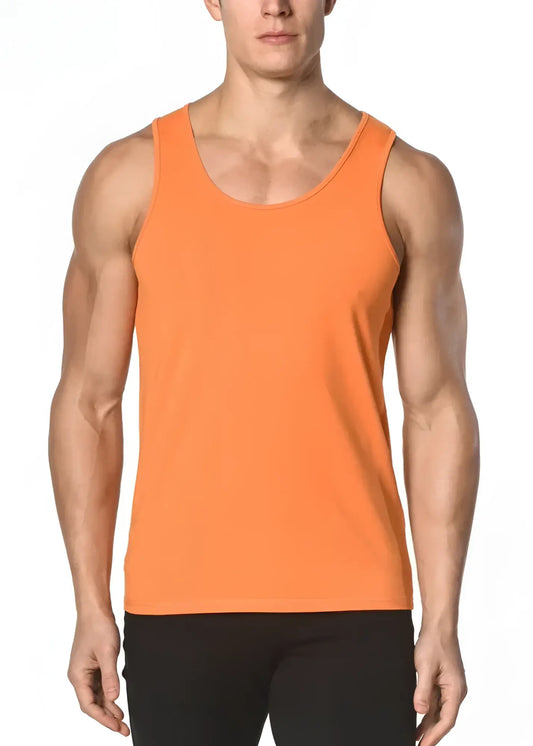 Bright orange solid stretch jersey tank top sleeveless with a simple design for comfortable casual wear